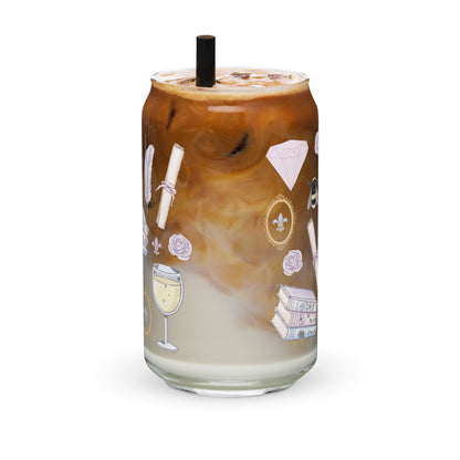 Regency Era Cameo Scatter Pattern Can-Shaped Glass Tumbler | Regency Romance Fan Gift 16 oz - Spinsterly Co