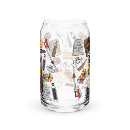 Vampire Town Can Glass Tumbler | Fangs Stakes Crosses Cheerleader Drinkware - Spinsterly Co