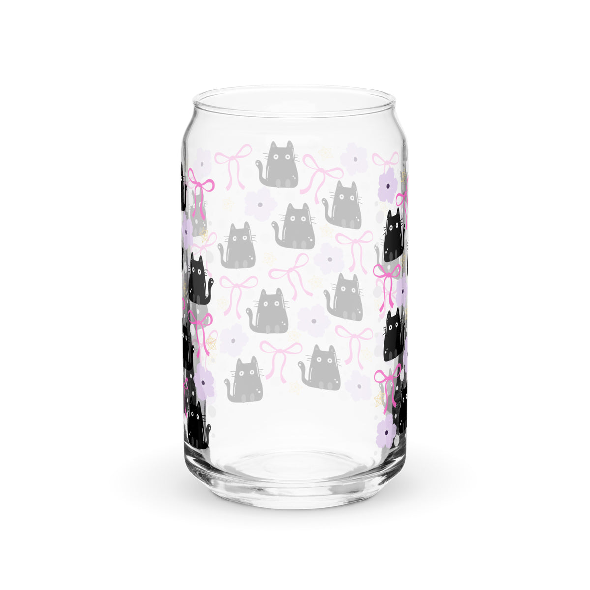 Black Cat & Bow Can-Shaped Glass | Coquette Cat Mom Glass Tumbler - Spinsterly Co