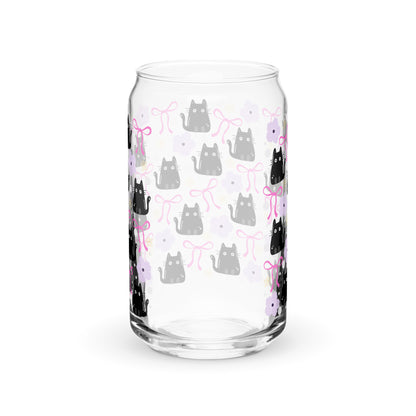 Black Cat & Bow Can-Shaped Glass | Coquette Cat Mom Glass Tumbler - Spinsterly Co