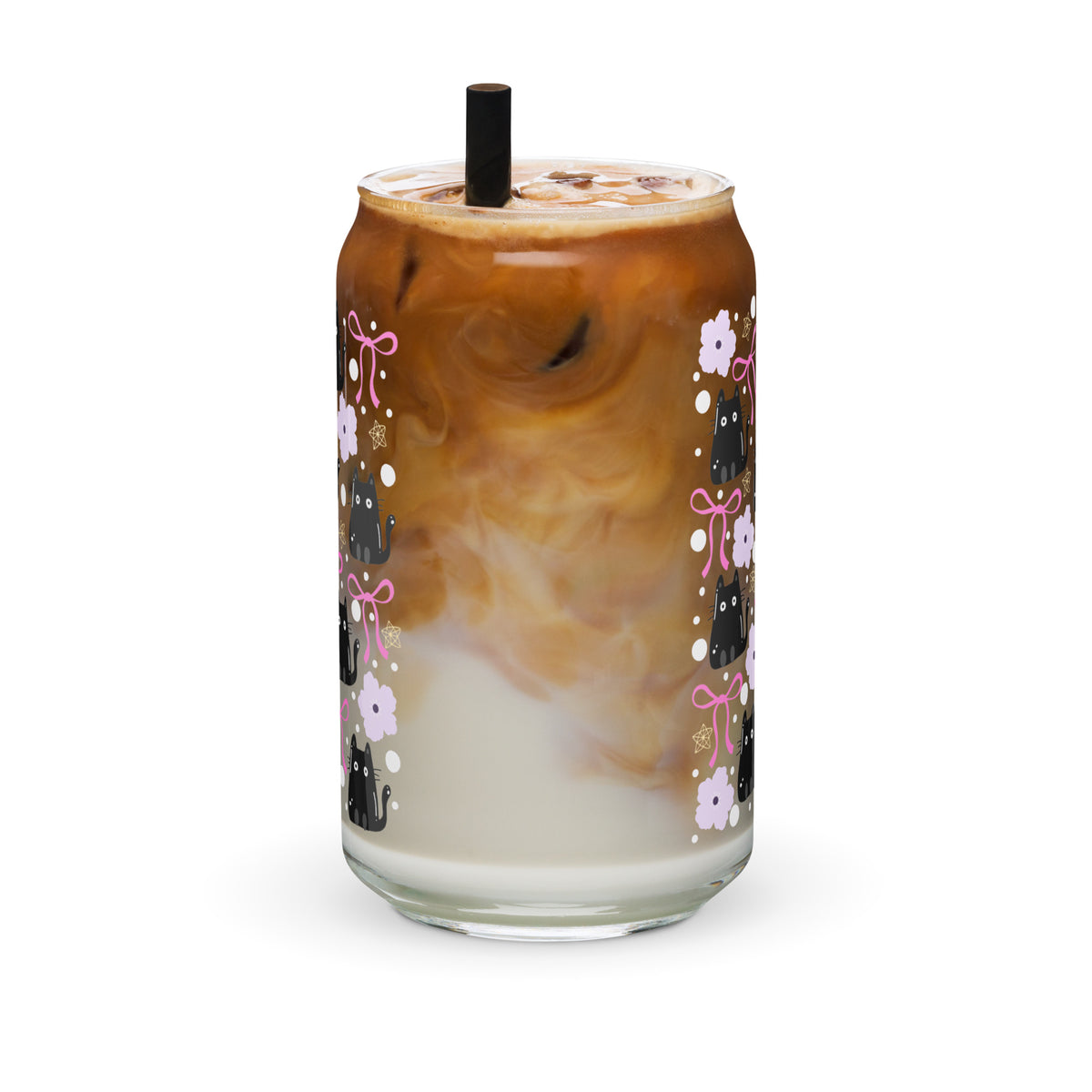 Black Cat & Bow Can-Shaped Glass | Coquette Cat Mom Glass Tumbler - Spinsterly Co