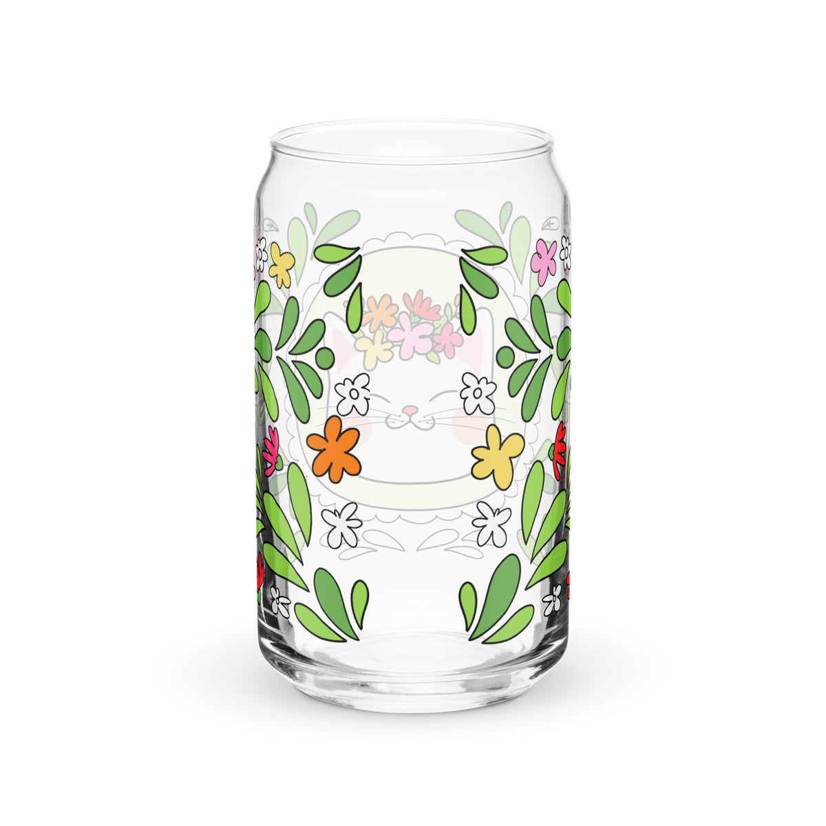 Floral Cat Can-Shaped Glass | Cute Botanical Kitty Glass Tumbler - Spinsterly Co