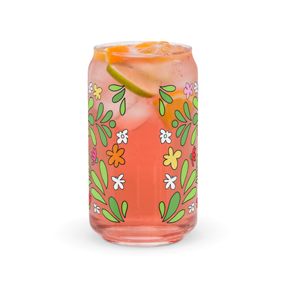 Floral Cat Can-Shaped Glass | Cute Botanical Kitty Glass Tumbler - Spinsterly Co