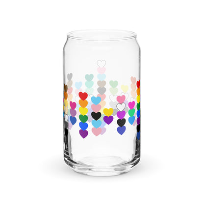 LGBTQIA+ Pride Rainbow Hearts Can-Shaped Glass Tumbler | Inclusive Pride Gift 16 oz - Spinsterly Co