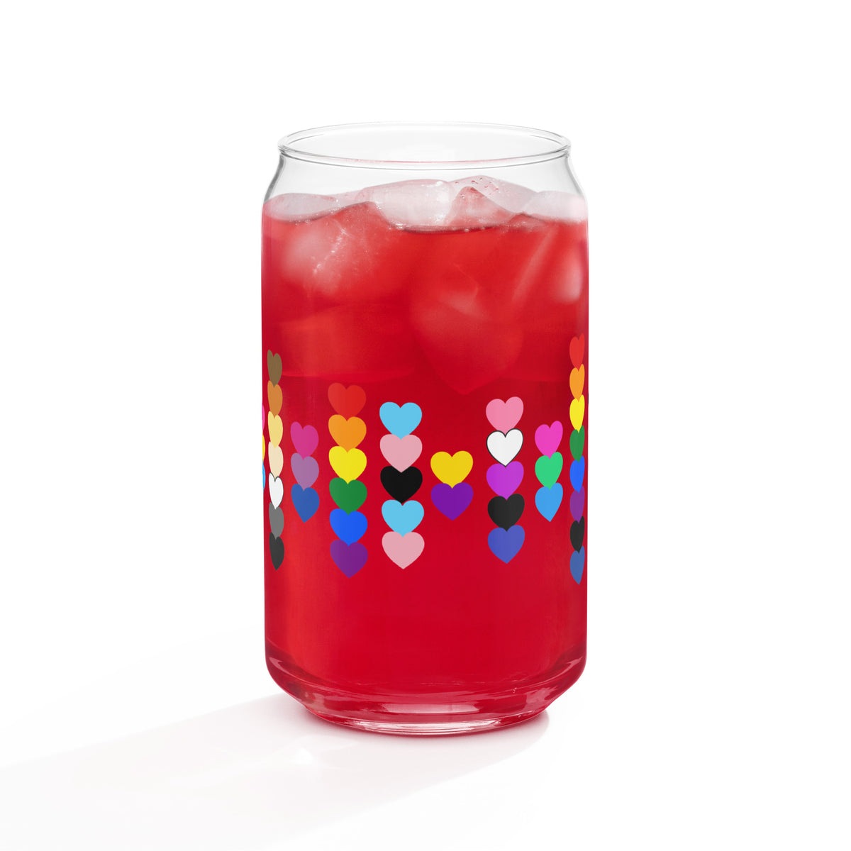 LGBTQIA+ Pride Rainbow Hearts Can-Shaped Glass Tumbler | Inclusive Pride Gift 16 oz - Spinsterly Co