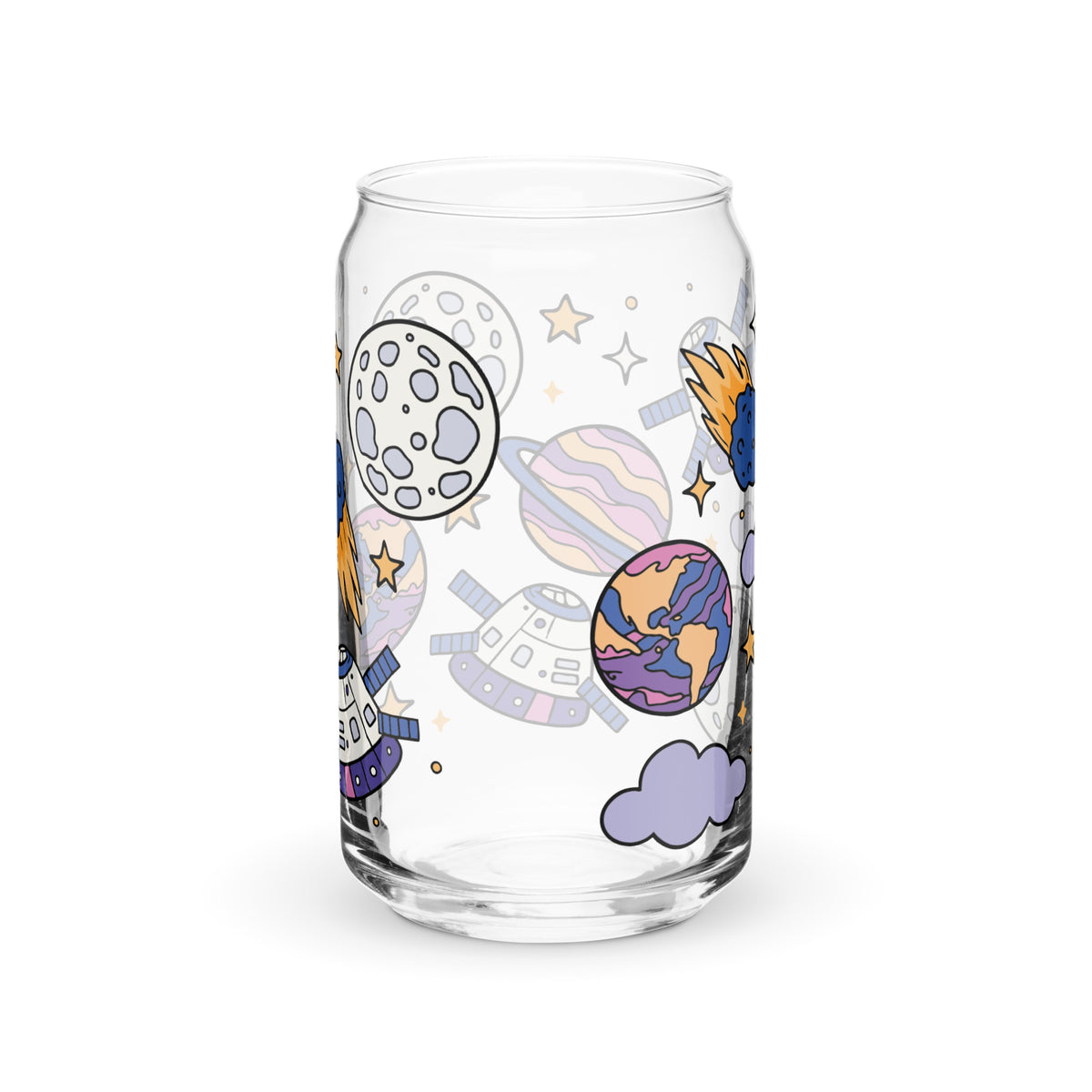 Kawaii Space Scatter Cosmic Glass Tumbler | Cute Space Gift for Iced Coffee 16 oz - Spinsterly Co
