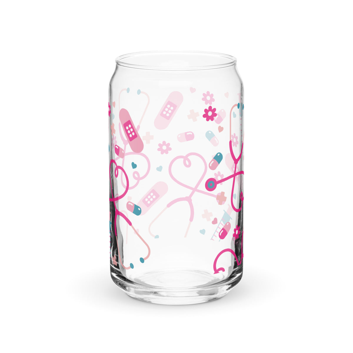 Kawaii Nurse Medical Scatter Can-Shaped Glass Tumbler | Cute Nurse Gift 16 oz with Bamboo Lid & Straw - Spinsterly Co
