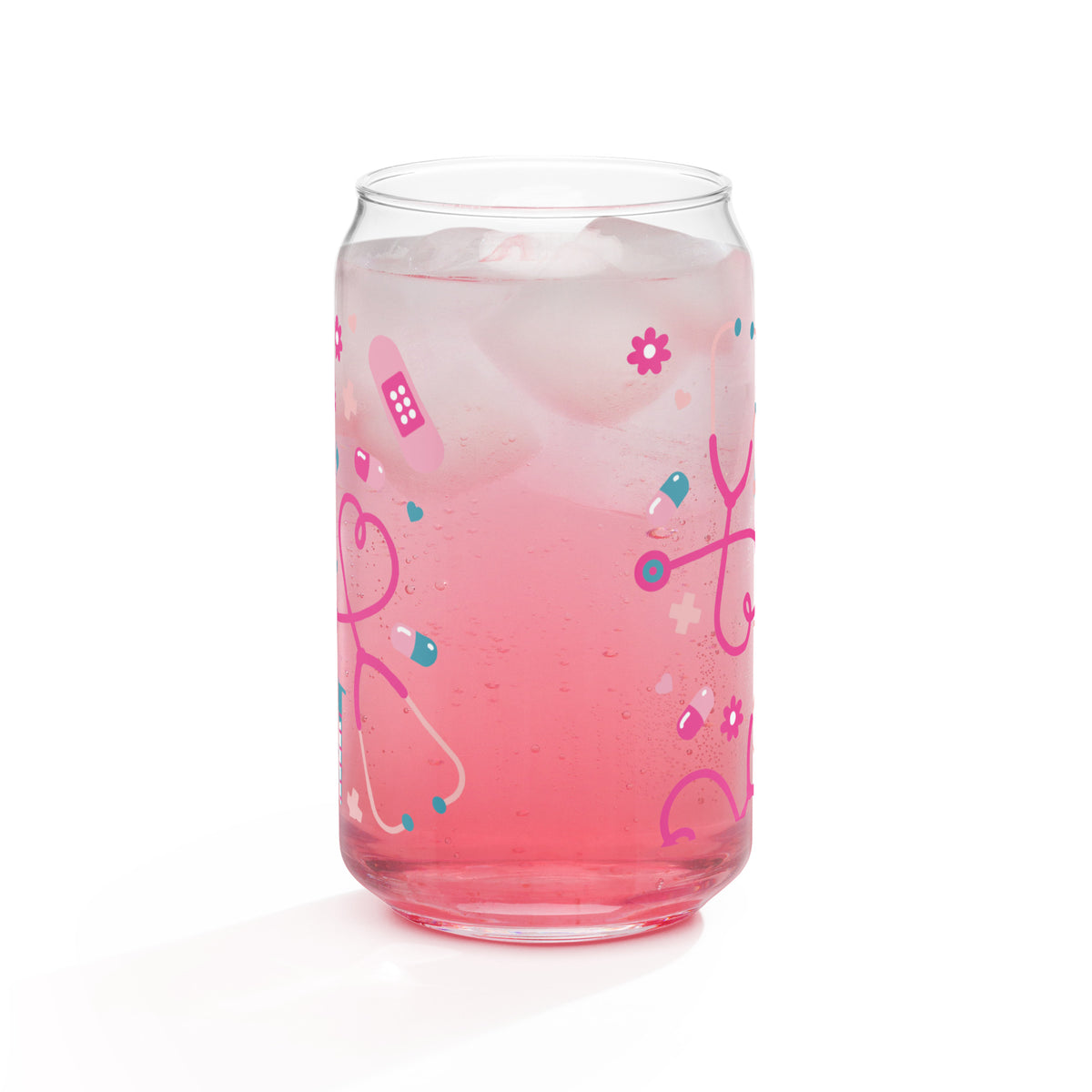 Kawaii Nurse Medical Scatter Can-Shaped Glass Tumbler | Cute Nurse Gift 16 oz with Bamboo Lid & Straw - Spinsterly Co