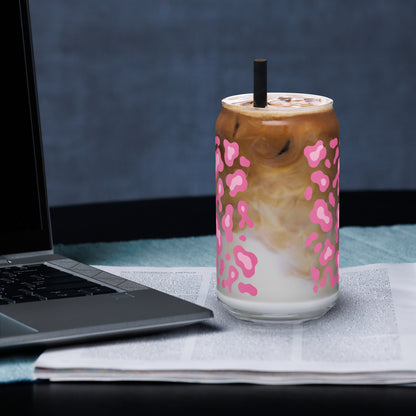 Pink Leopard Print Can-Shaped Glass | Breast Cancer Awareness Month - Spinsterly Co