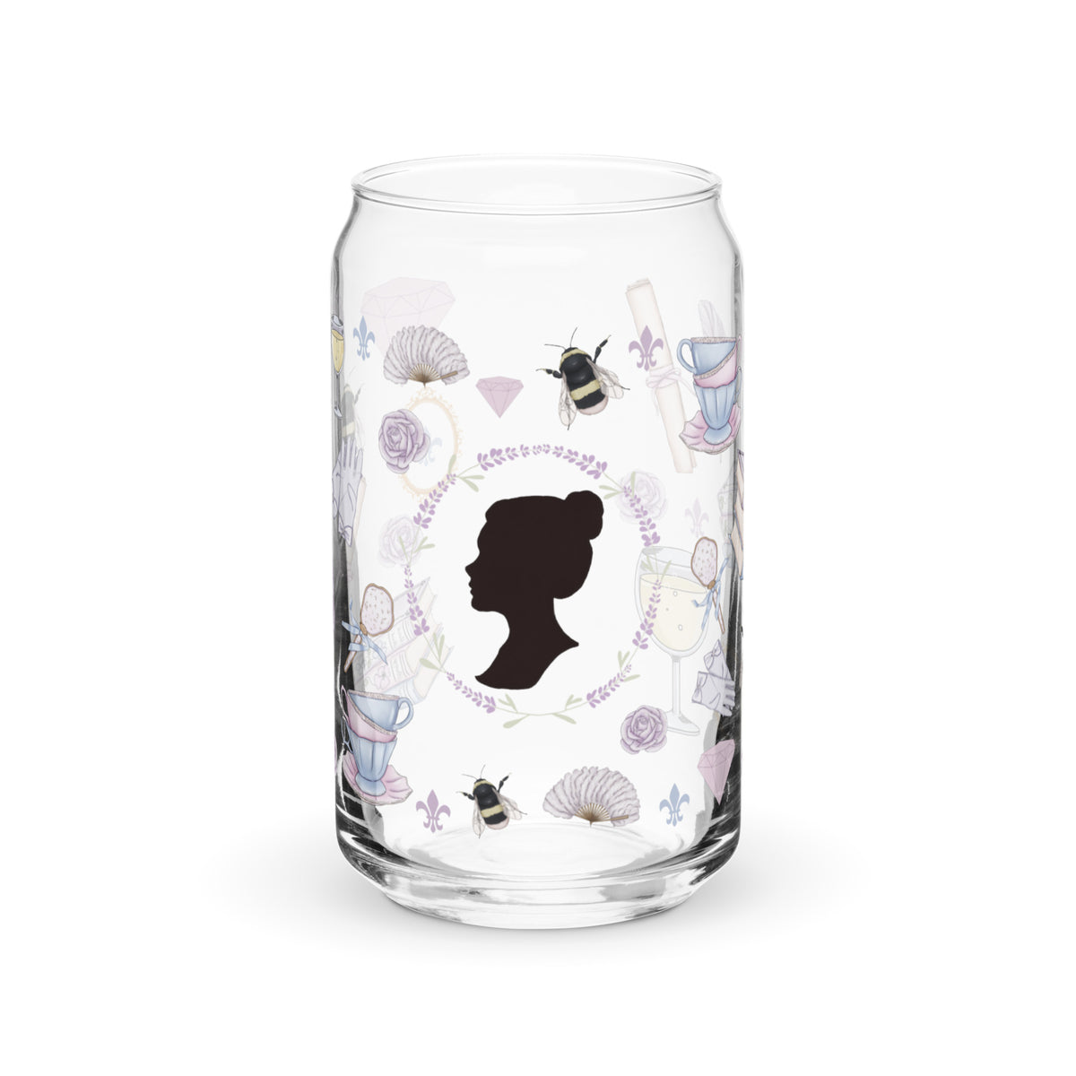 Regency Era Cameo Scatter Pattern Can-Shaped Glass Tumbler | Regency Romance Fan Gift 16 oz - Spinsterly Co