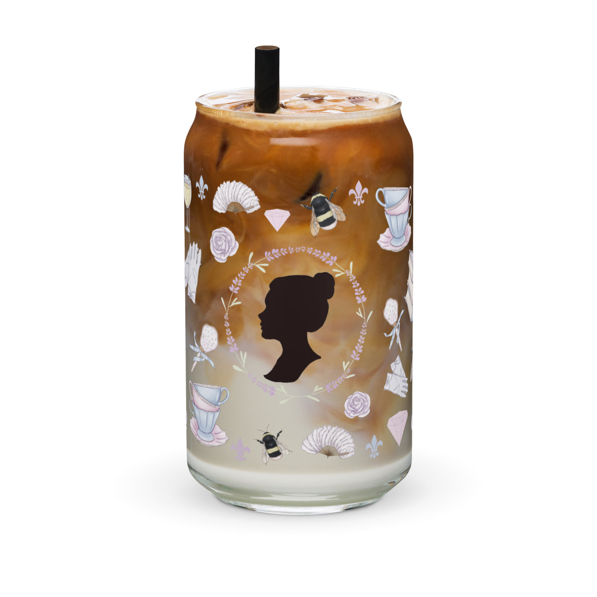 Regency Era Cameo Scatter Pattern Can-Shaped Glass Tumbler | Regency Romance Fan Gift 16 oz - Spinsterly Co