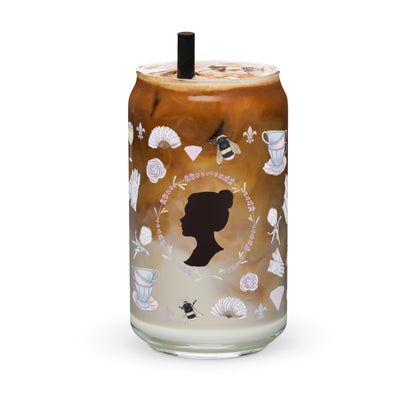 Regency Era Cameo Scatter Pattern Can-Shaped Glass Tumbler | Regency Romance Fan Gift 16 oz - Spinsterly Co