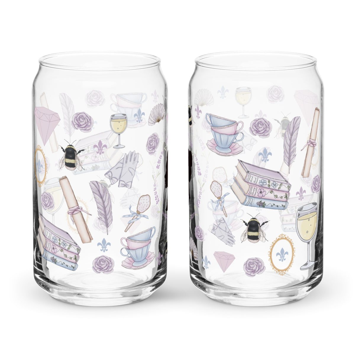 Regency Era Cameo Scatter Pattern Can-Shaped Glass Tumbler | Regency Romance Fan Gift 16 oz - Spinsterly Co