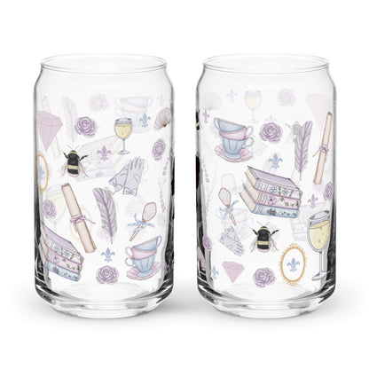 Regency Era Cameo Scatter Pattern Can-Shaped Glass Tumbler | Regency Romance Fan Gift 16 oz - Spinsterly Co