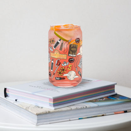 Vampire Town Can Glass Tumbler | Fangs Stakes Crosses Cheerleader Drinkware - Spinsterly Co