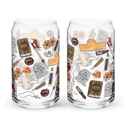 Vampire Town Can Glass Tumbler | Fangs Stakes Crosses Cheerleader Drinkware - Spinsterly Co