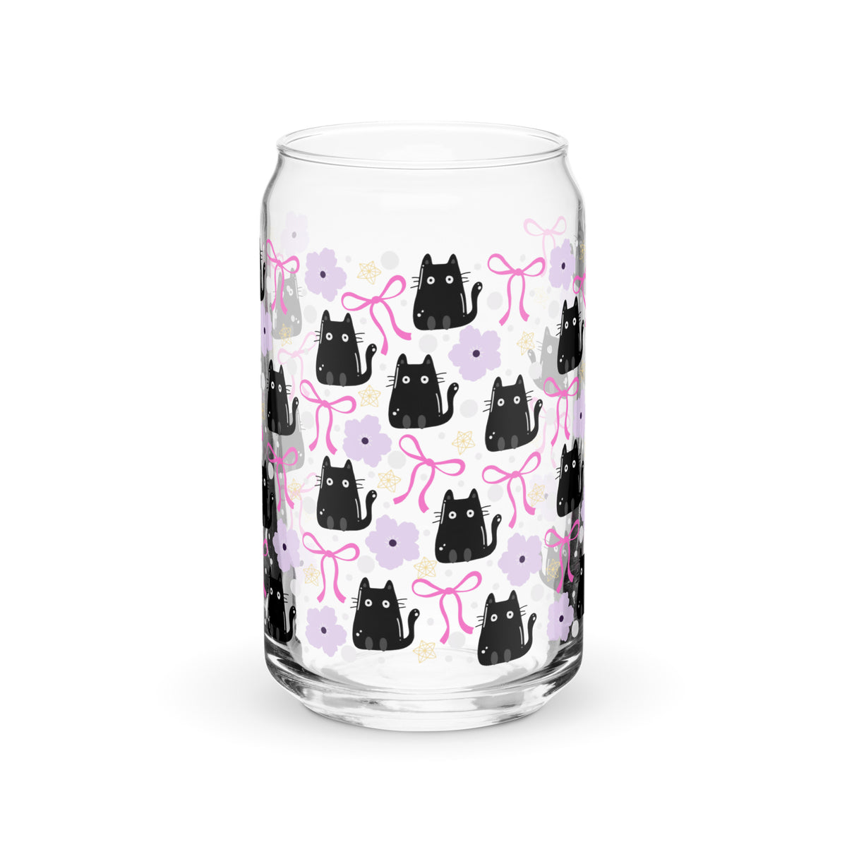 Black Cat & Bow Can-Shaped Glass | Coquette Cat Mom Glass Tumbler - Spinsterly Co