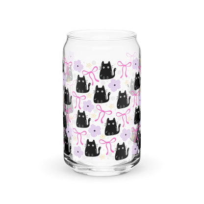 Black Cat & Bow Can-Shaped Glass | Coquette Cat Mom Glass Tumbler - Spinsterly Co