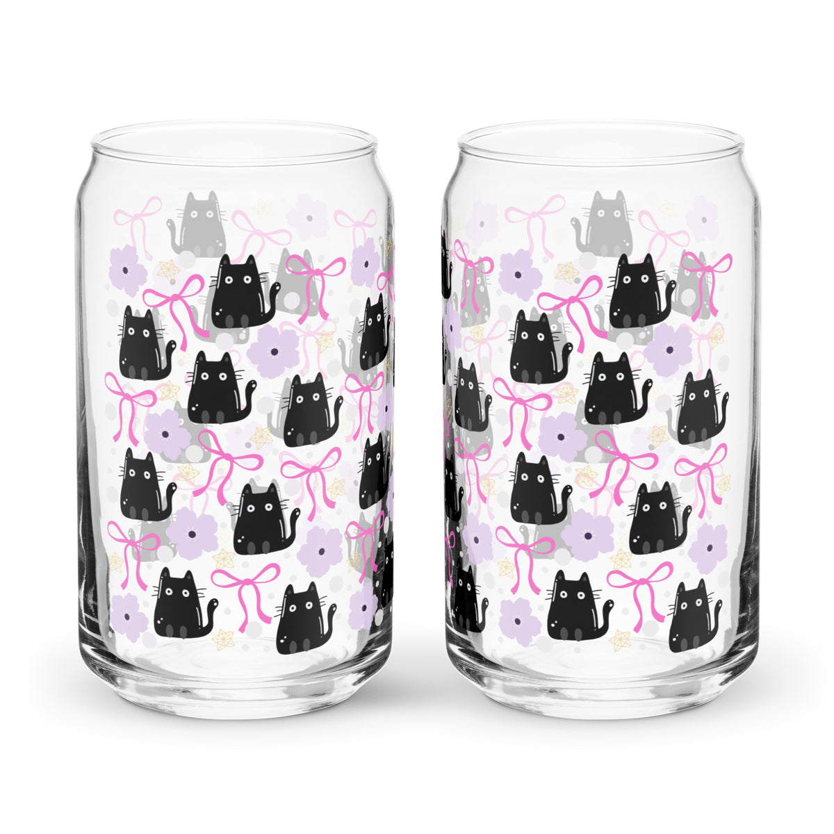 Black Cat & Bow Can-Shaped Glass | Coquette Cat Mom Glass Tumbler - Spinsterly Co