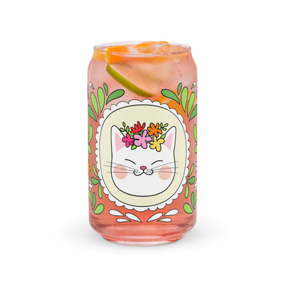 Floral Cat Can-Shaped Glass | Cute Botanical Kitty Glass Tumbler - Spinsterly Co