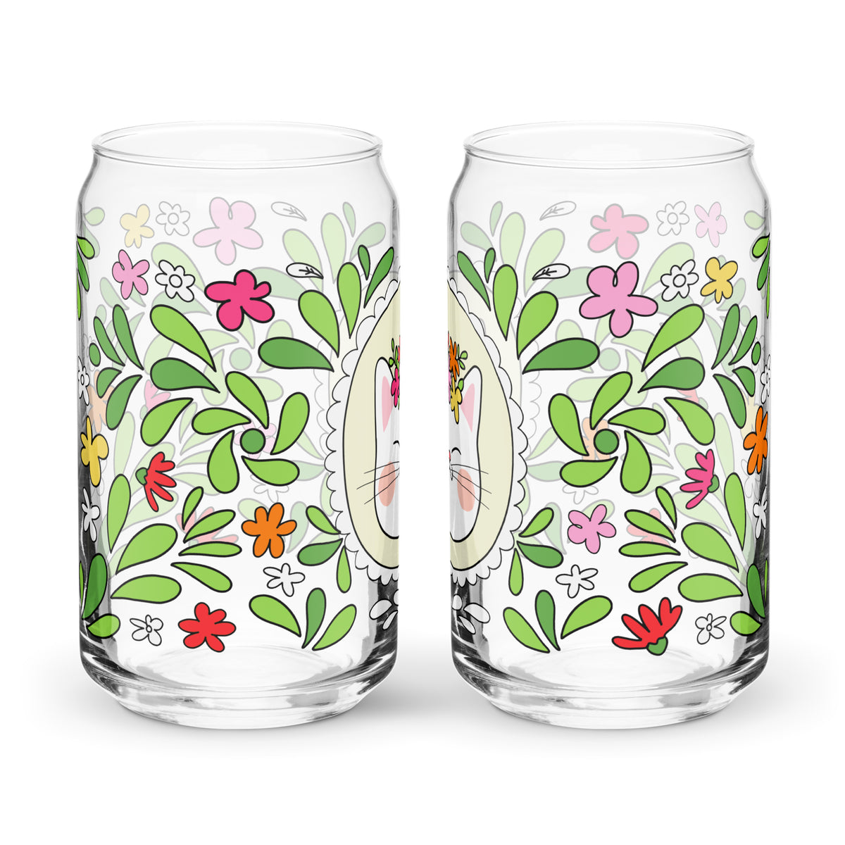 Floral Cat Can-Shaped Glass | Cute Botanical Kitty Glass Tumbler - Spinsterly Co
