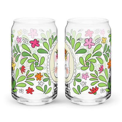 Floral Cat Can-Shaped Glass | Cute Botanical Kitty Glass Tumbler - Spinsterly Co