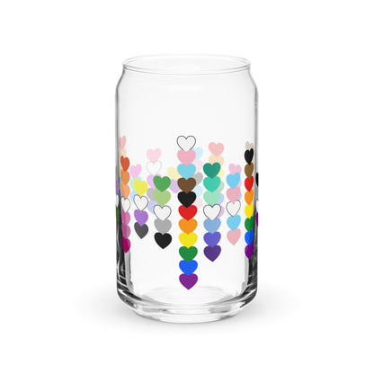 LGBTQIA+ Pride Rainbow Hearts Can-Shaped Glass Tumbler | Inclusive Pride Gift 16 oz - Spinsterly Co