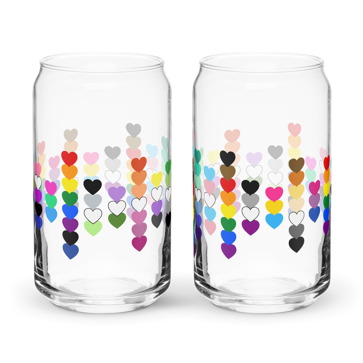LGBTQIA+ Pride Rainbow Hearts Can-Shaped Glass Tumbler | Inclusive Pride Gift 16 oz - Spinsterly Co