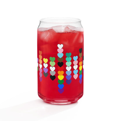 LGBTQIA+ Pride Rainbow Hearts Can-Shaped Glass Tumbler | Inclusive Pride Gift 16 oz - Spinsterly Co