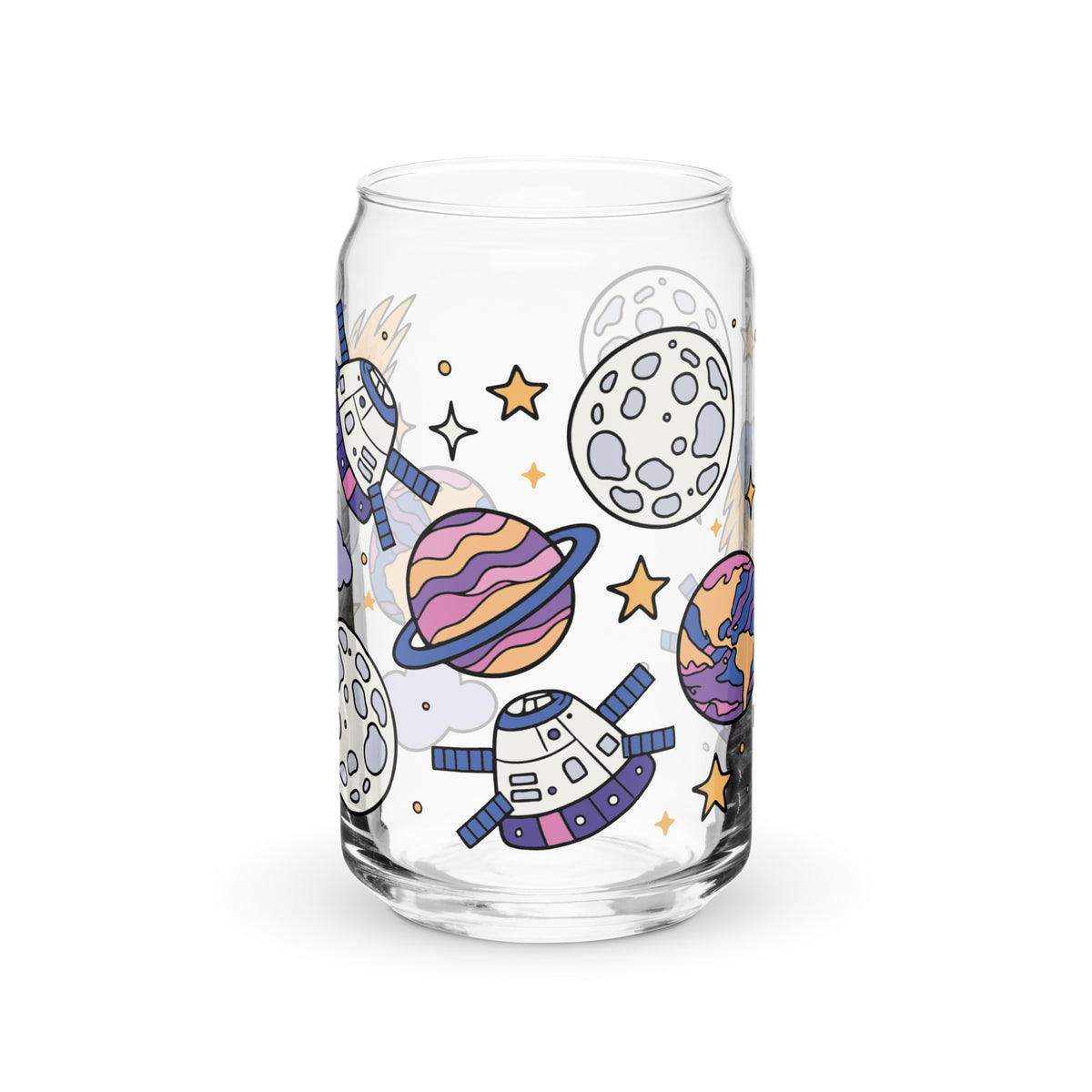 Kawaii Space Scatter Cosmic Glass Tumbler | Cute Space Gift for Iced Coffee 16 oz - Spinsterly Co