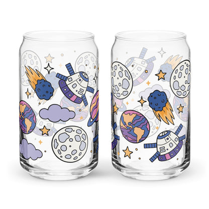 Kawaii Space Scatter Cosmic Glass Tumbler | Cute Space Gift for Iced Coffee 16 oz - Spinsterly Co