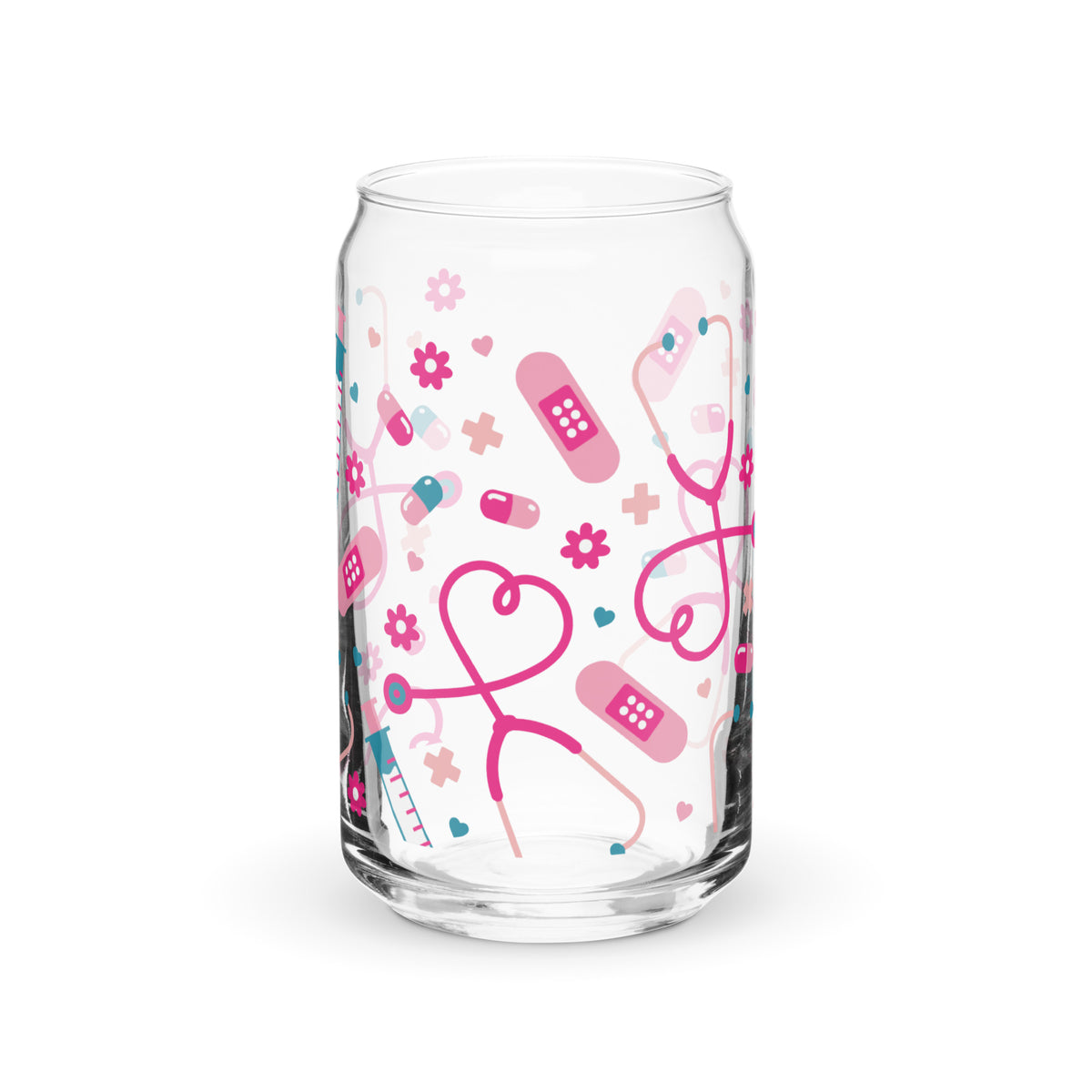 Kawaii Nurse Medical Scatter Can-Shaped Glass Tumbler | Cute Nurse Gift 16 oz with Bamboo Lid & Straw - Spinsterly Co