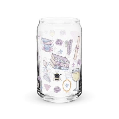 Regency Era Cameo Scatter Pattern Can-Shaped Glass Tumbler | Regency Romance Fan Gift 16 oz - Spinsterly Co