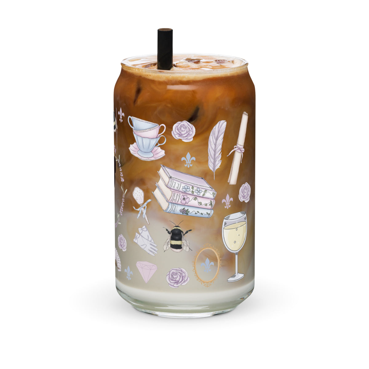 Regency Era Cameo Scatter Pattern Can-Shaped Glass Tumbler | Regency Romance Fan Gift 16 oz - Spinsterly Co