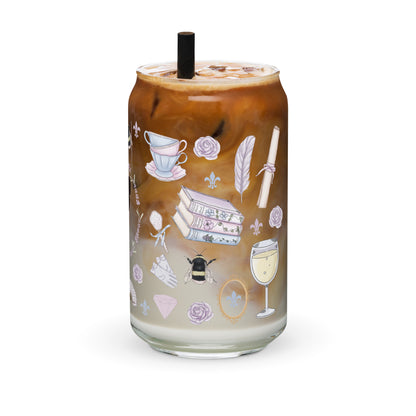 Regency Era Cameo Scatter Pattern Can-Shaped Glass Tumbler | Regency Romance Fan Gift 16 oz - Spinsterly Co