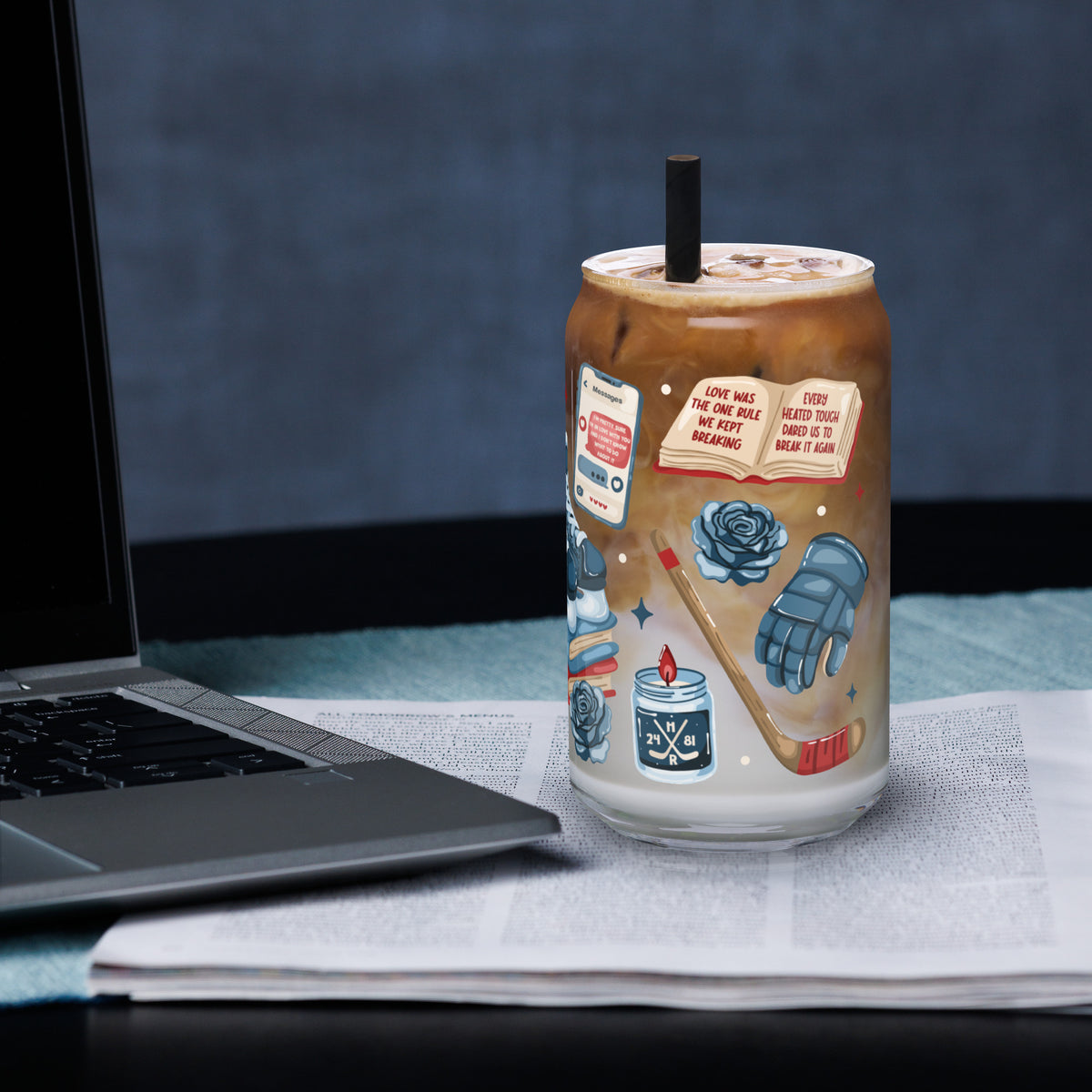 Queer Hockey Romance Bookish Glass Can Tumbler | Queer Sports Romance Reader Gift - Spinsterly Co