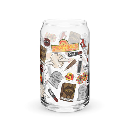 Vampire Town Can Glass Tumbler | Fangs Stakes Crosses Cheerleader Drinkware - Spinsterly Co