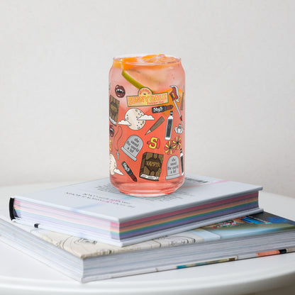 Vampire Town Can Glass Tumbler | Fangs Stakes Crosses Cheerleader Drinkware - Spinsterly Co