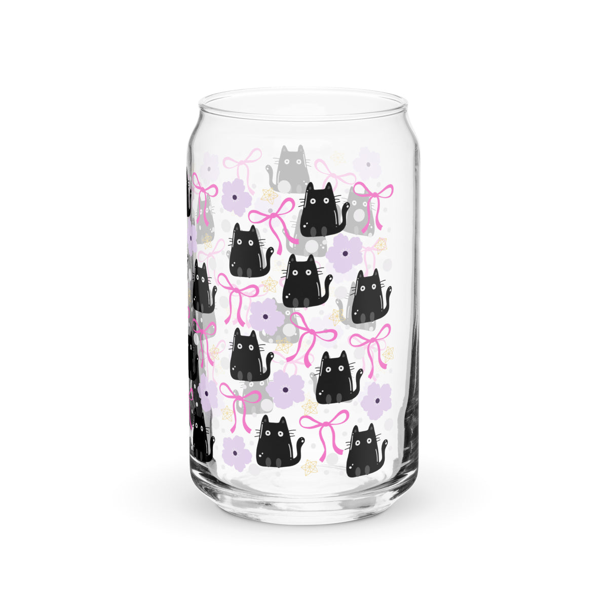 Black Cat & Bow Can-Shaped Glass | Coquette Cat Mom Glass Tumbler - Spinsterly Co