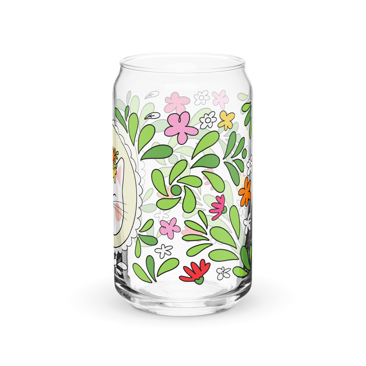 Floral Cat Can-Shaped Glass | Cute Botanical Kitty Glass Tumbler - Spinsterly Co