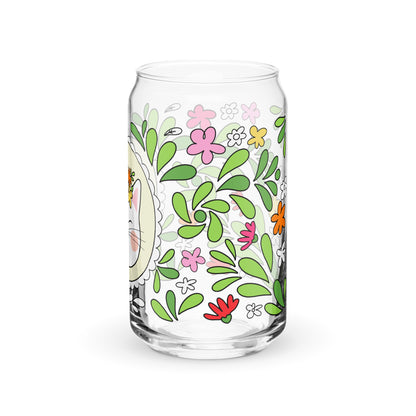 Floral Cat Can-Shaped Glass | Cute Botanical Kitty Glass Tumbler - Spinsterly Co