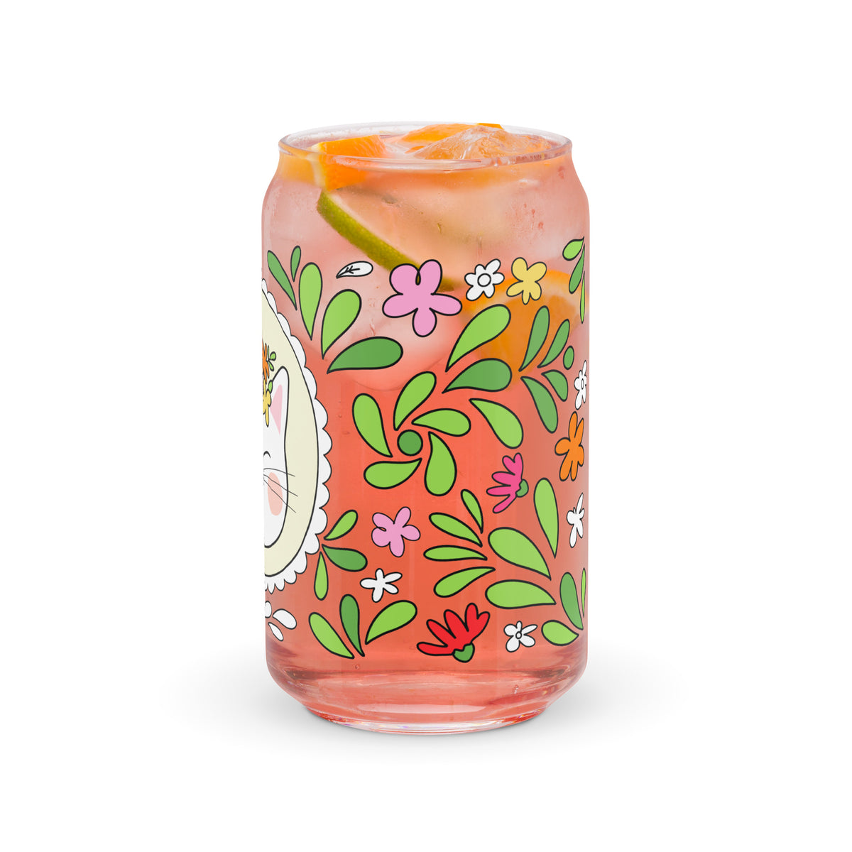 Floral Cat Can-Shaped Glass | Cute Botanical Kitty Glass Tumbler - Spinsterly Co
