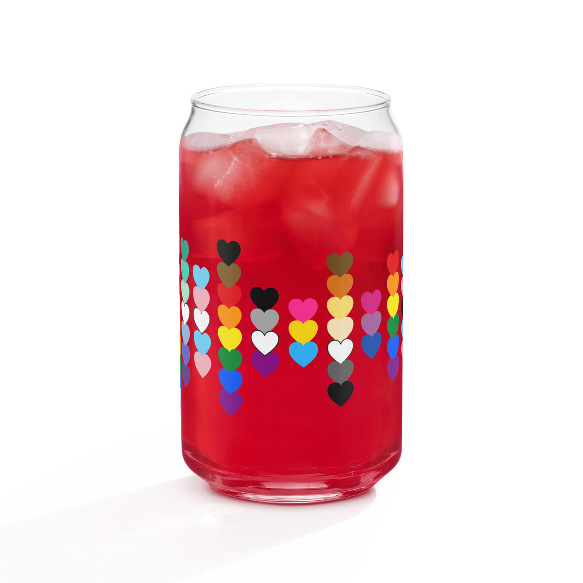 LGBTQIA+ Pride Rainbow Hearts Can-Shaped Glass Tumbler | Inclusive Pride Gift 16 oz - Spinsterly Co