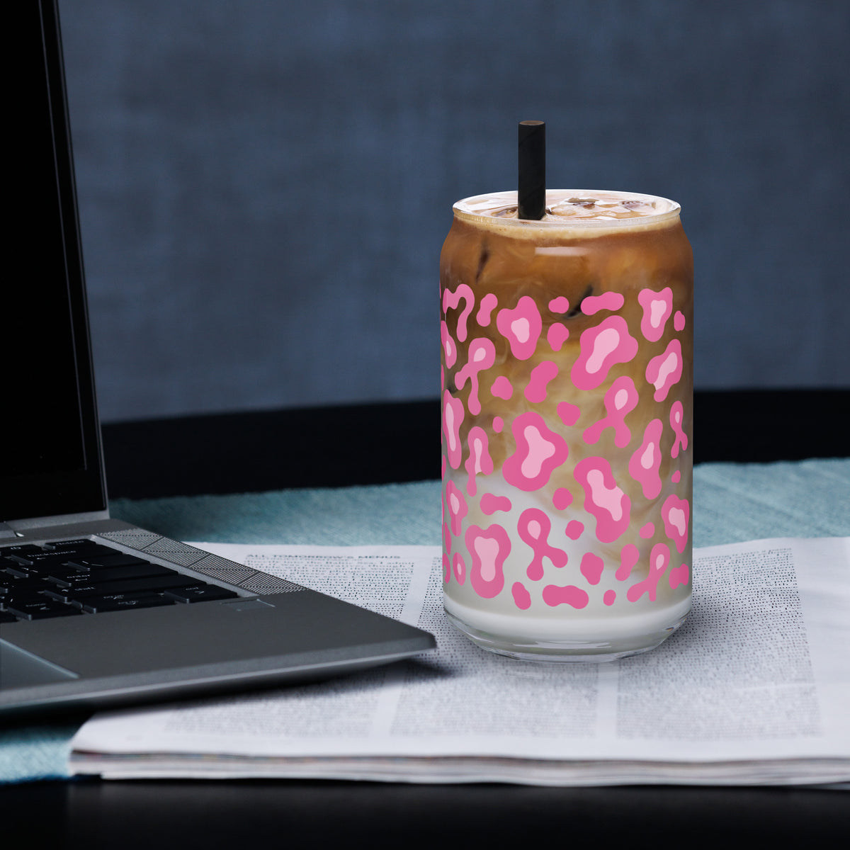 Pink Leopard Print Can-Shaped Glass | Breast Cancer Awareness Month - Spinsterly Co