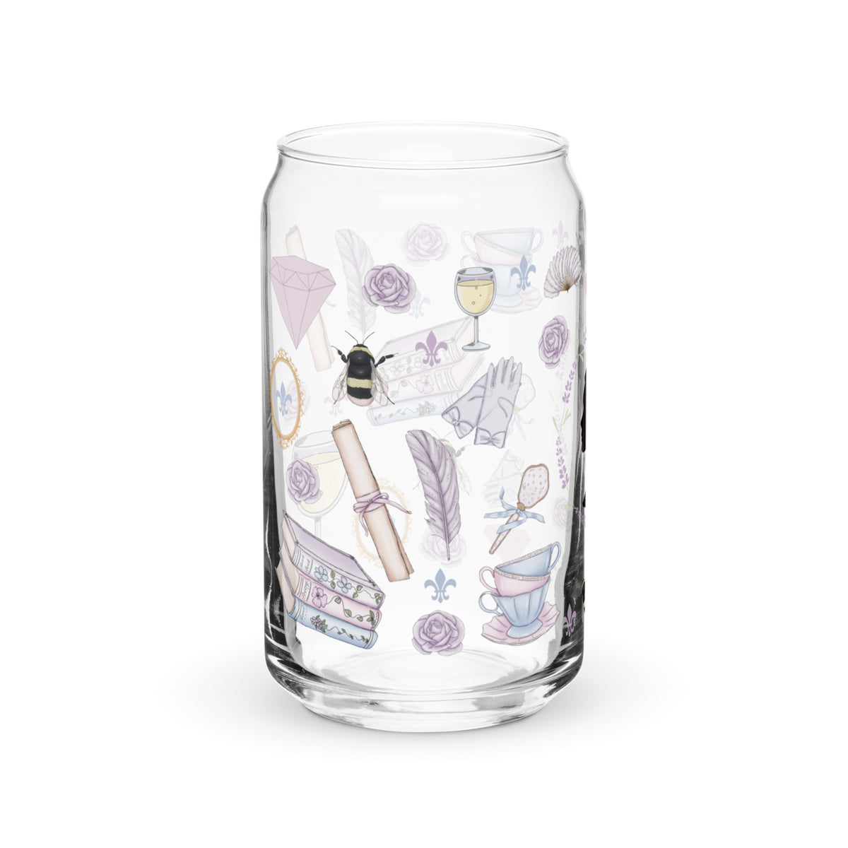 Regency Era Cameo Scatter Pattern Can-Shaped Glass Tumbler | Regency Romance Fan Gift 16 oz - Spinsterly Co