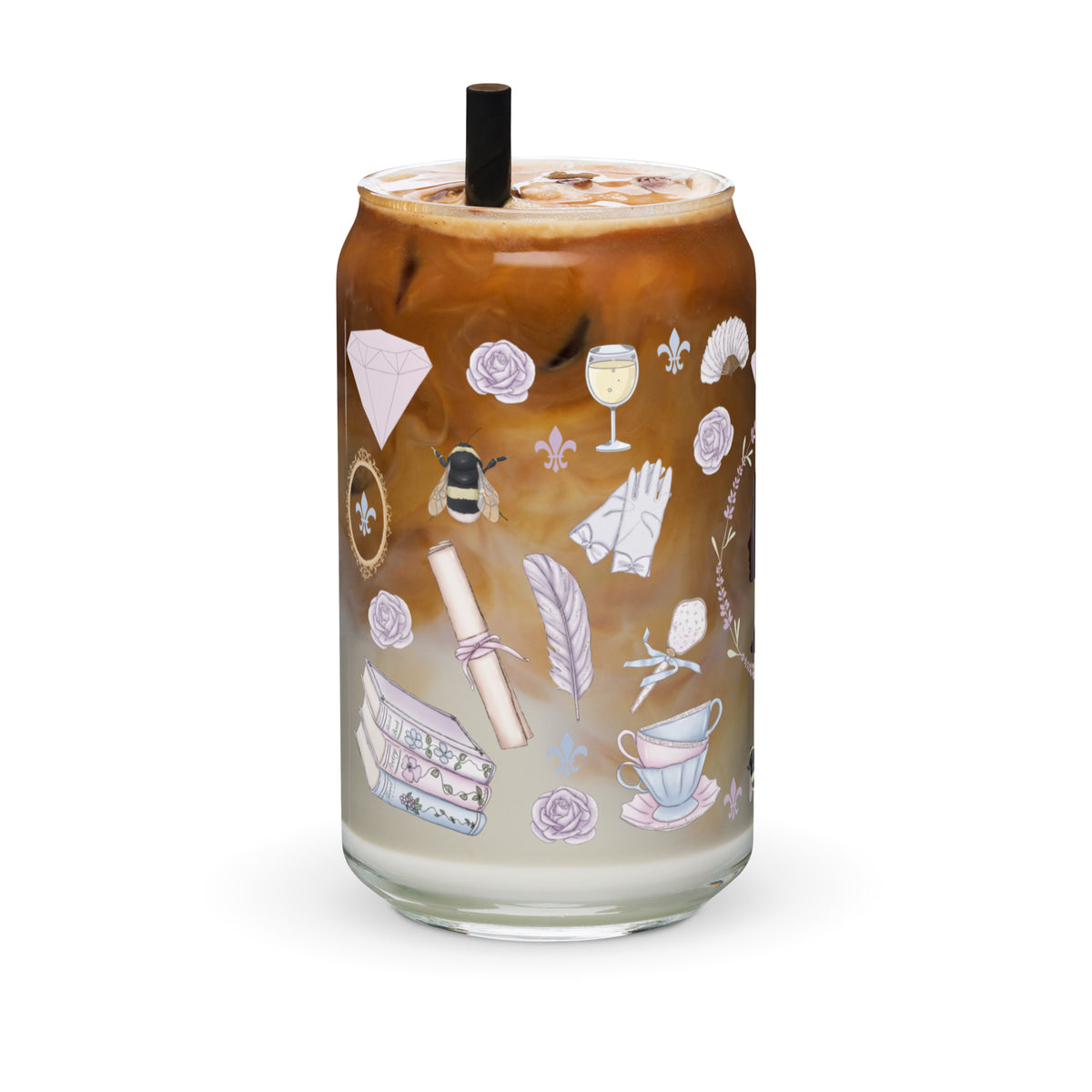 Regency Era Cameo Scatter Pattern Can-Shaped Glass Tumbler | Regency Romance Fan Gift 16 oz - Spinsterly Co