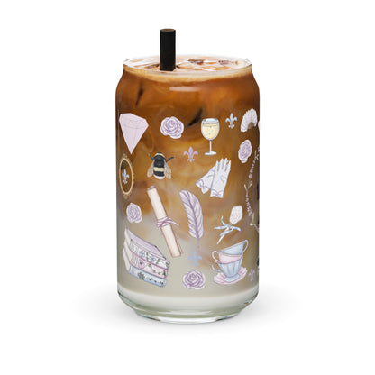 Regency Era Cameo Scatter Pattern Can-Shaped Glass Tumbler | Regency Romance Fan Gift 16 oz - Spinsterly Co