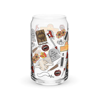 Vampire Town Can Glass Tumbler | Fangs Stakes Crosses Cheerleader Drinkware - Spinsterly Co
