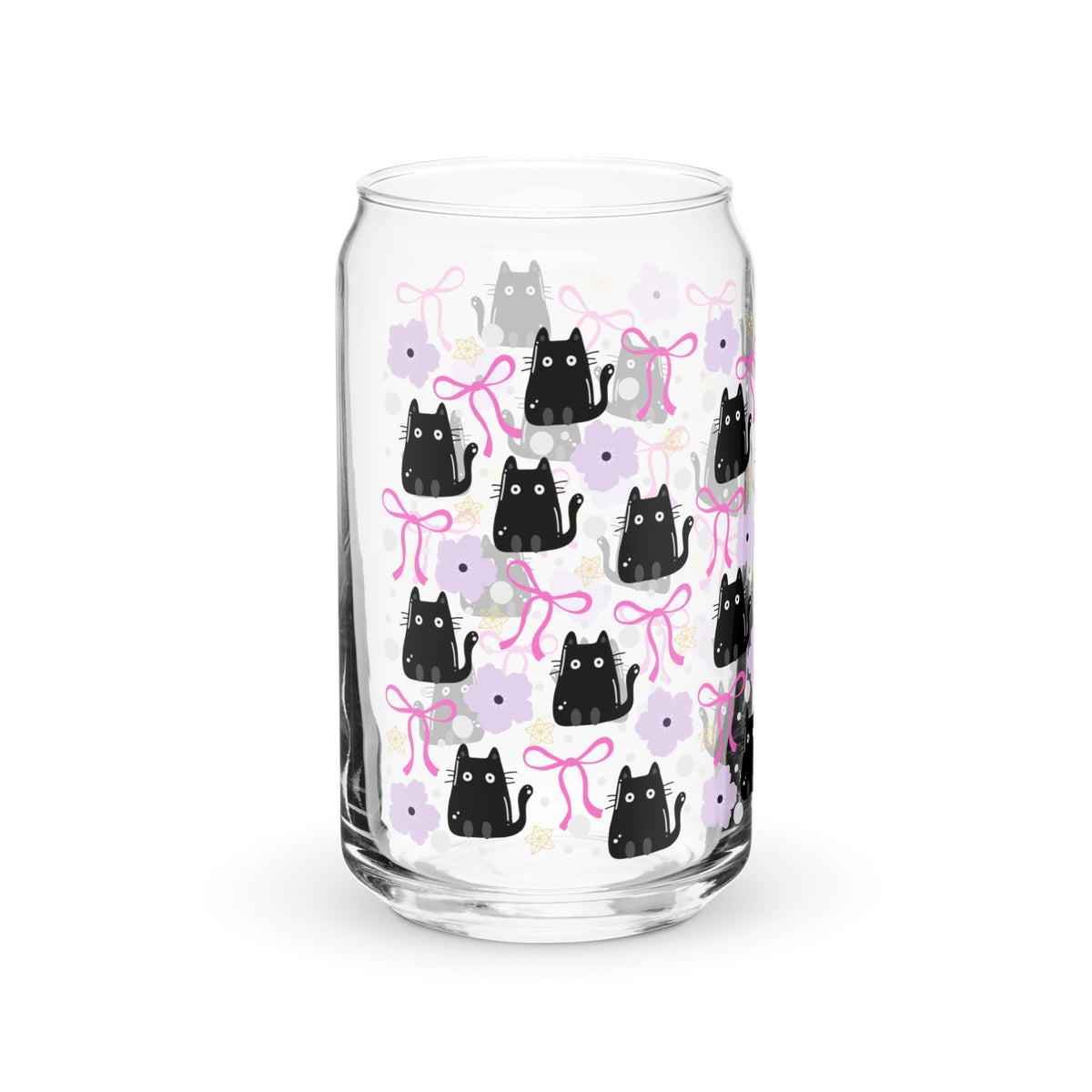 Black Cat & Bow Can-Shaped Glass | Coquette Cat Mom Glass Tumbler - Spinsterly Co