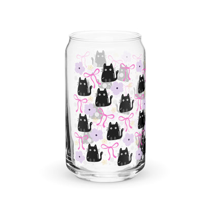 Black Cat & Bow Can-Shaped Glass | Coquette Cat Mom Glass Tumbler - Spinsterly Co